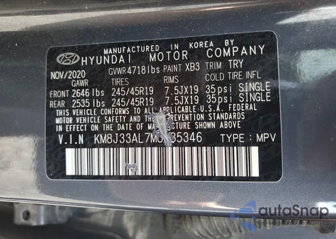 2021 Hyundai Tucson Limited из США, поврежденный, VIN KM8J33AL7MU385346